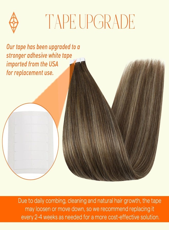Full Shine 22Inch Tape in Hair Extensions Color 4 Brown Ombre 24 Blonde and 4 Seamless Hair Extensions Tape in Glue in Hair Extensions Skin Weft Tape in Hair Extensions Human Hair 50G 20Pcs for Women - Image 2